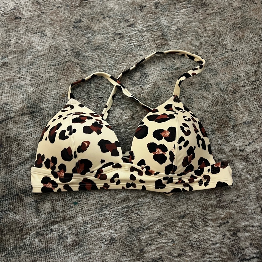 Adore Me Brown and Cream Swim Top with Animal Print Size Large NWT